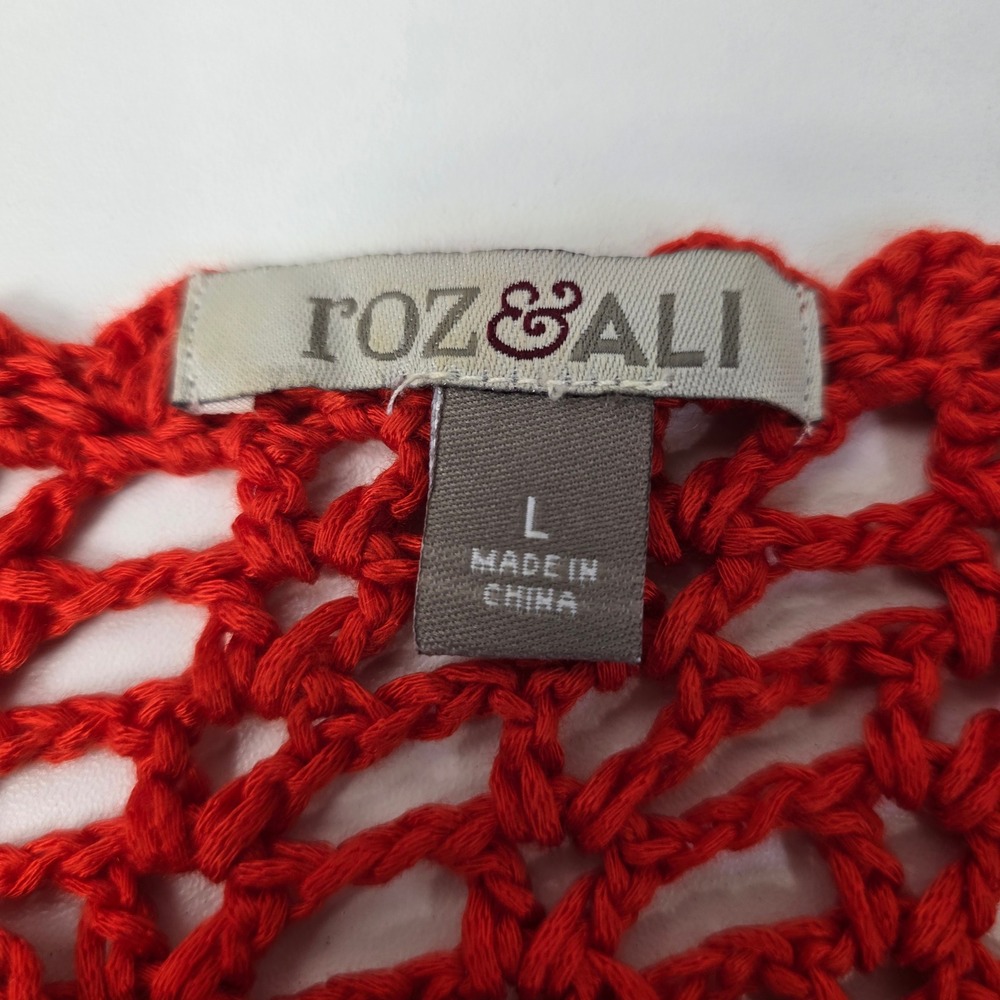 Roz & Ali Crochet Open Knit Asymmetrical Hem Top Large Beach Boho Festival - Picture 4 of 8